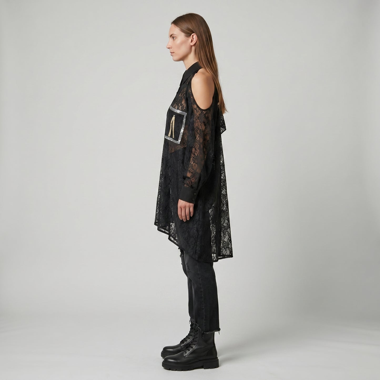 Cold Shoulder Black Lace Shirt