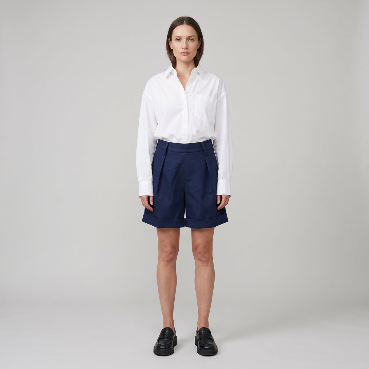Tailored Navy Cuffed Shorts