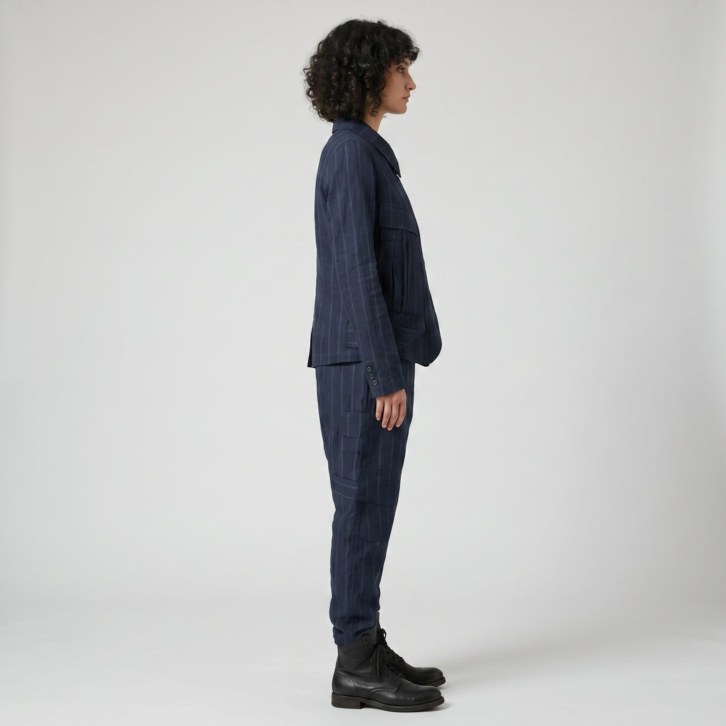 Pinstripe Structured Collar Jacket