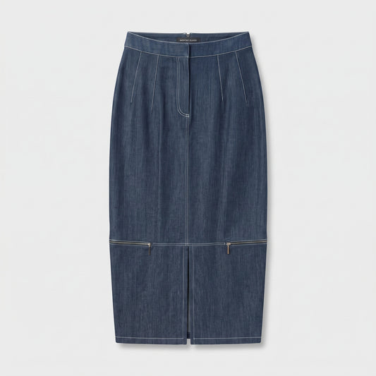Structured Denim Midi Skirt
