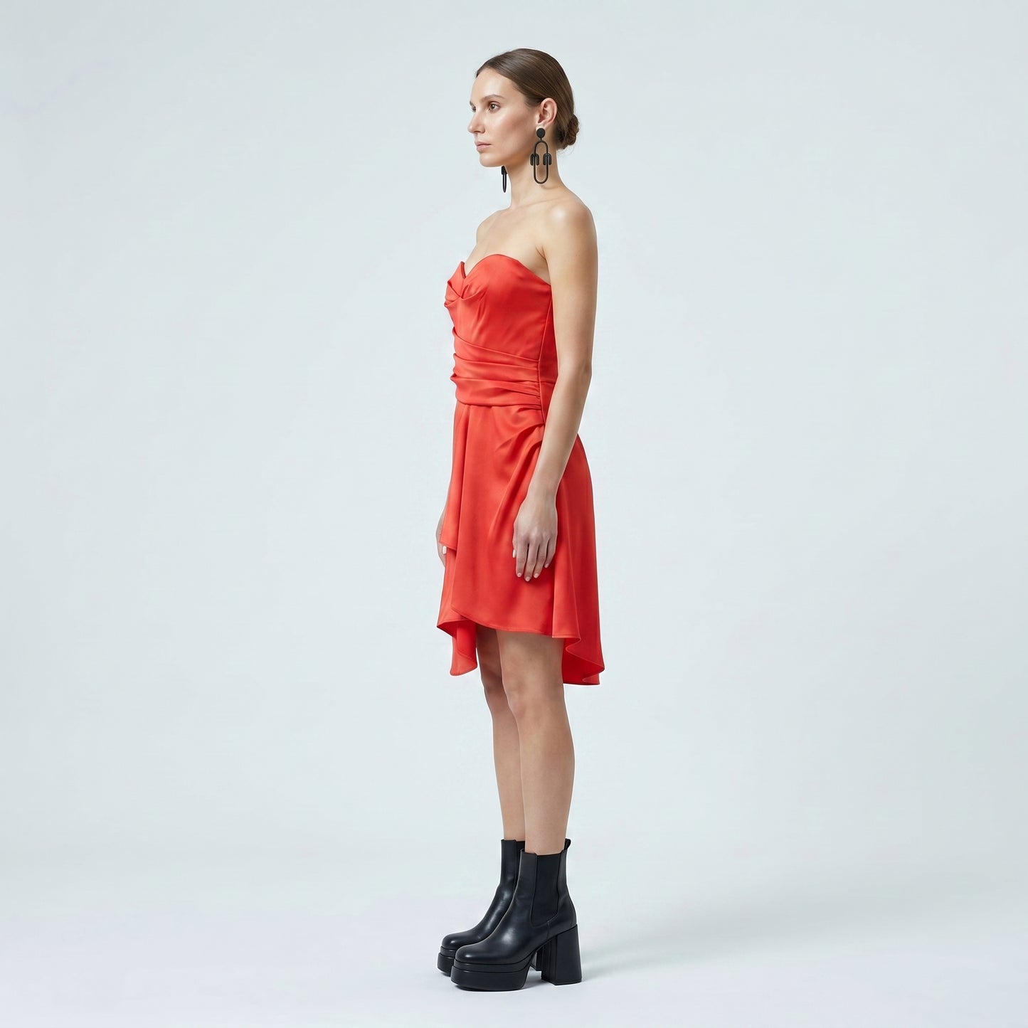 Strapless Draped Satin Mini Dress