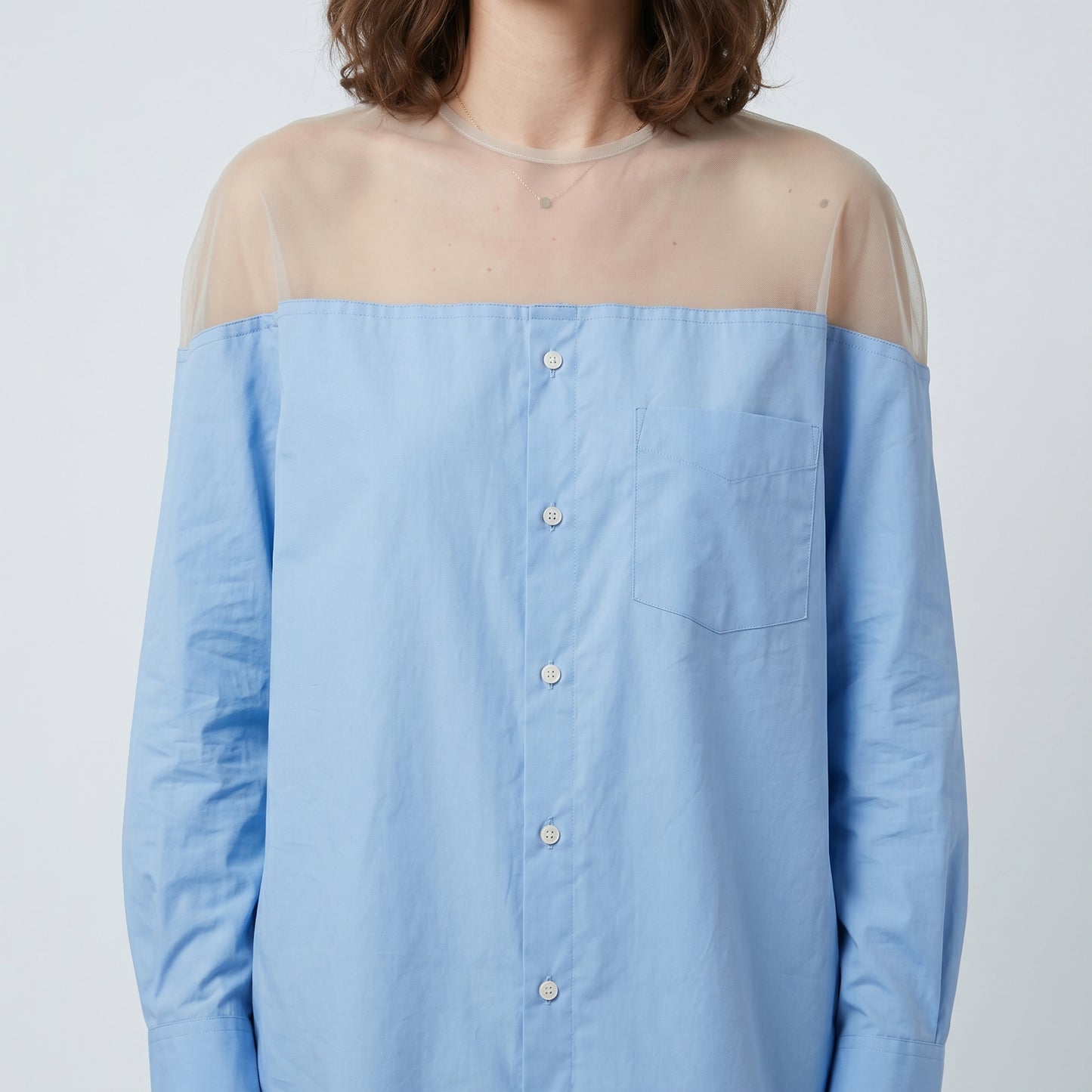 Sheer Yoke Cotton Shirt