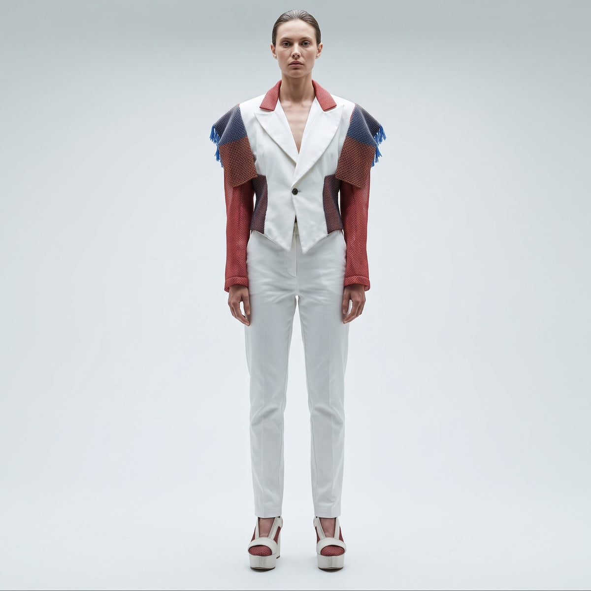 Colorblock Structured Fringe Blazer