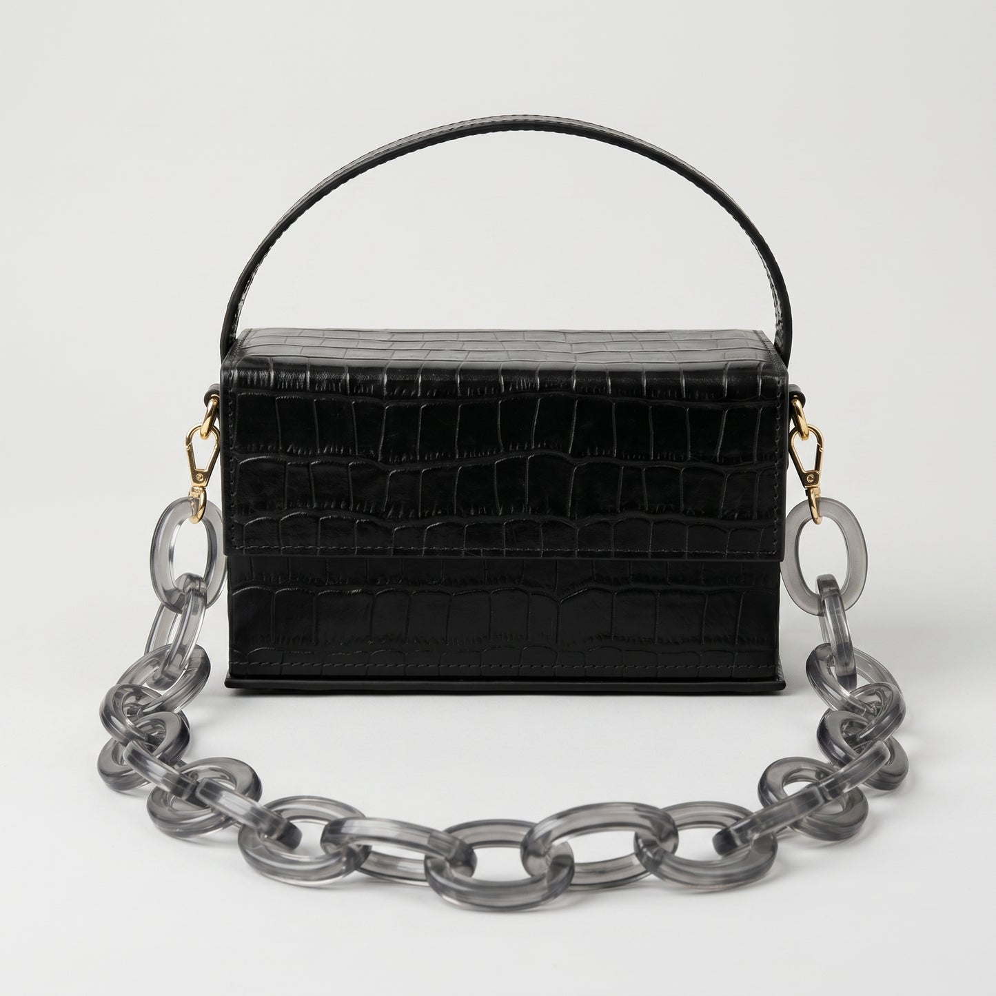 Structured Croc-Effect Box Bag