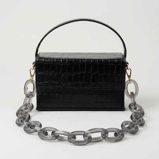 Structured Croc-Effect Box Bag