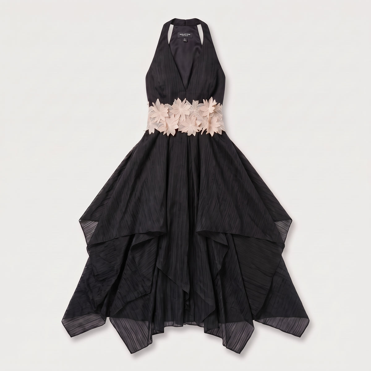 Floral Embellished Asymmetric Halter Dress