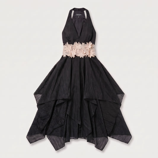 Floral Embellished Asymmetric Halter Dress