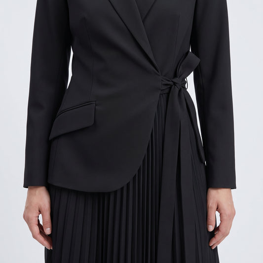 Tailored Wrap Pleated Midi Dress