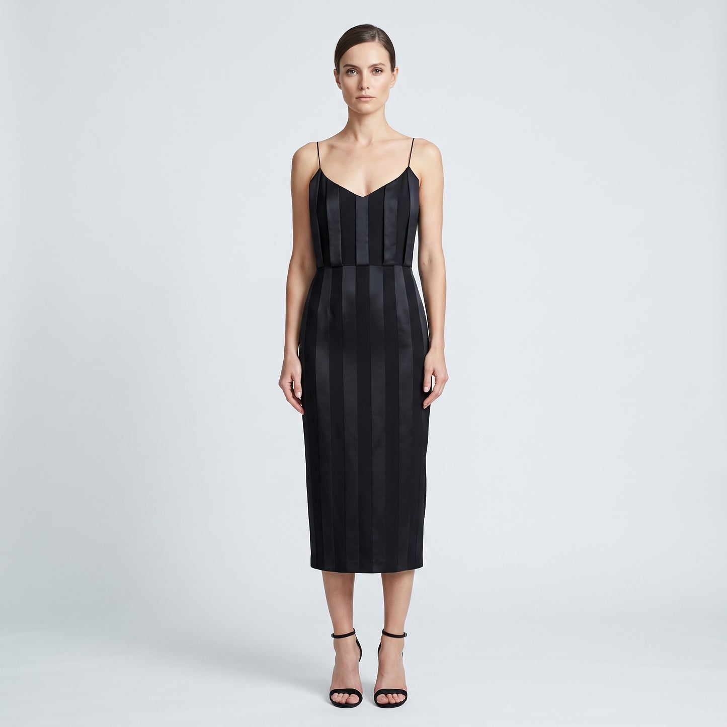 Sleek Ribbon Paneled Midi Dress