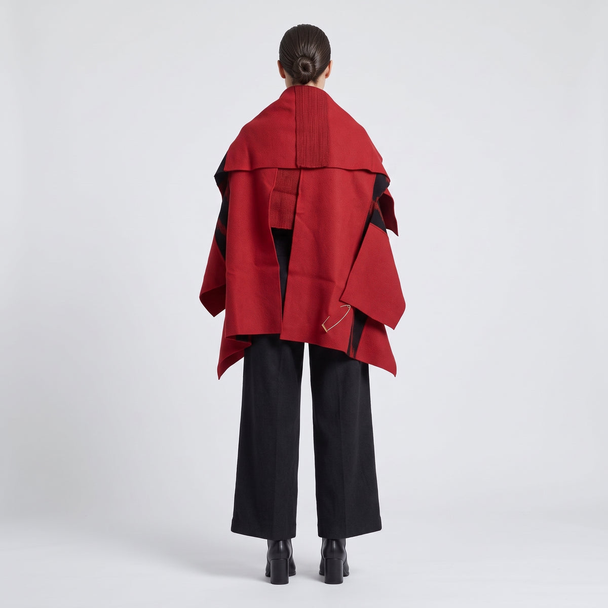 Red Geometric Wool Wrap Cape