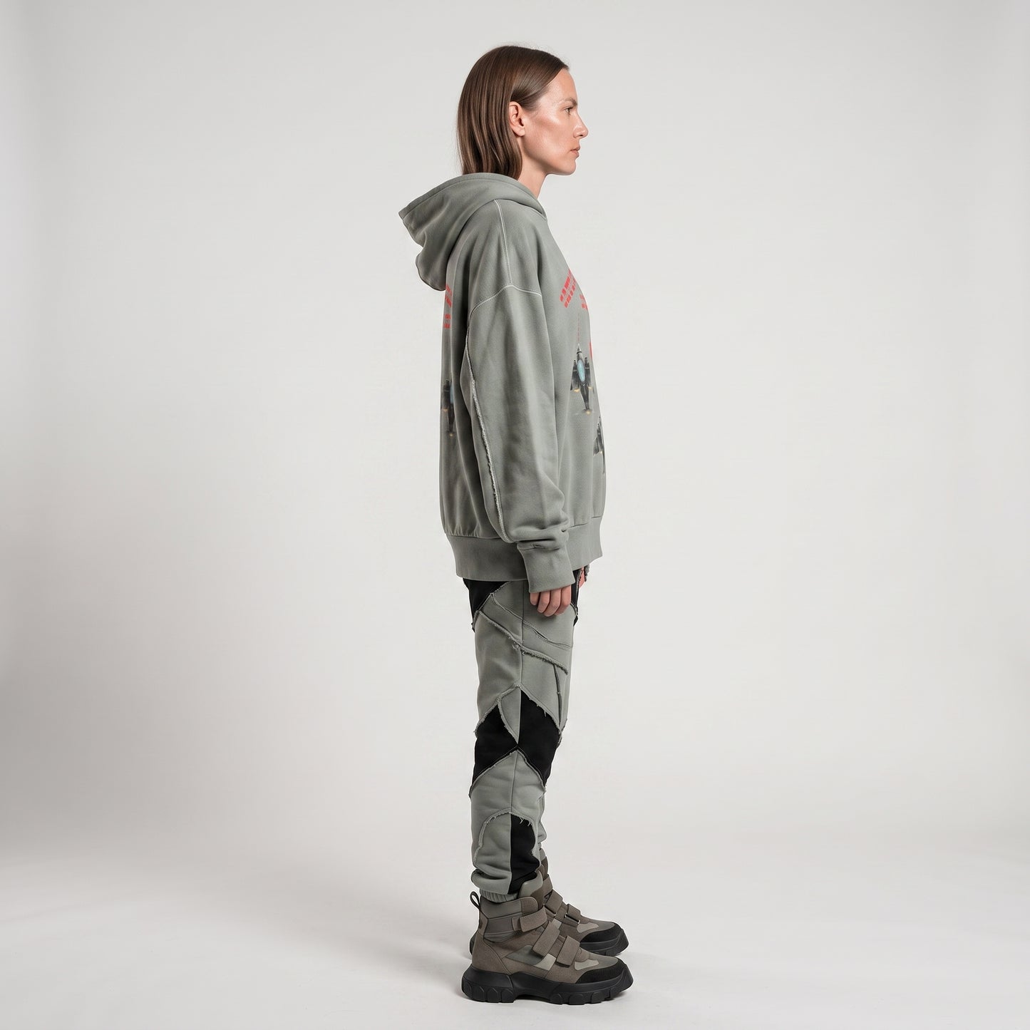 Graphic Print Oversized Sage Hoodie