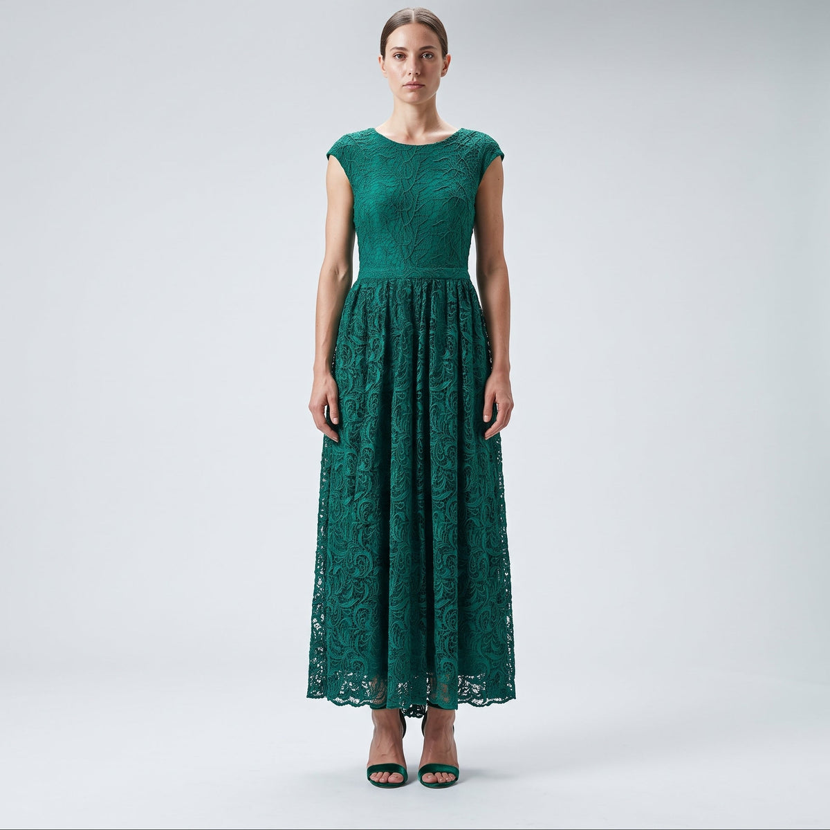 Emerald Green Lace Midi Dress