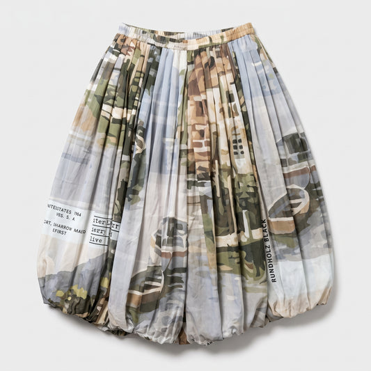 Graphic Print Balloon Hem Skirt