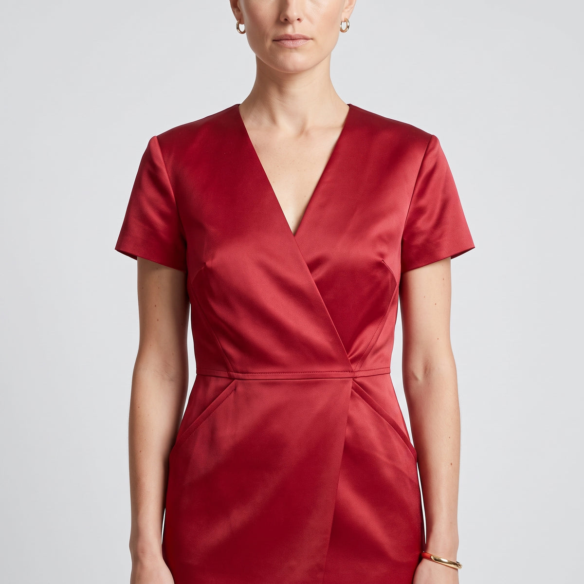 Tailored V-Neck Red Dress