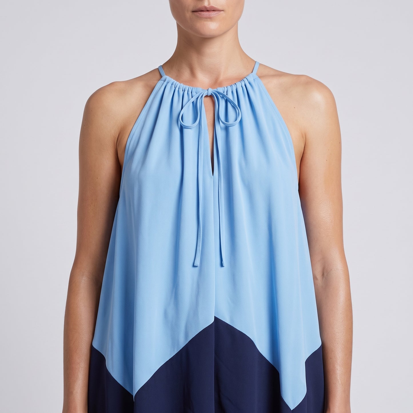 Colorblock Asymmetric Drape Halter Top