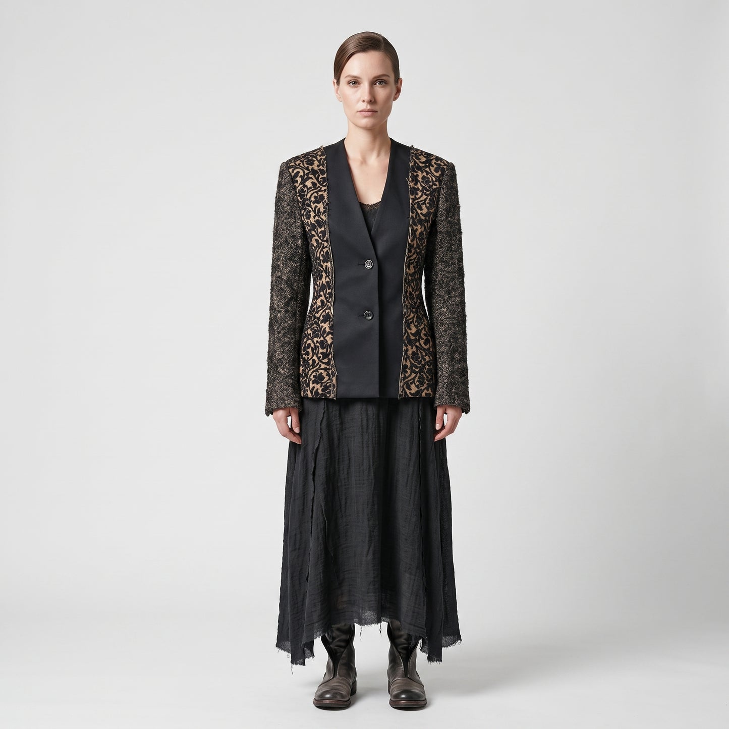 Structured Floral Panel Tailored Jacket