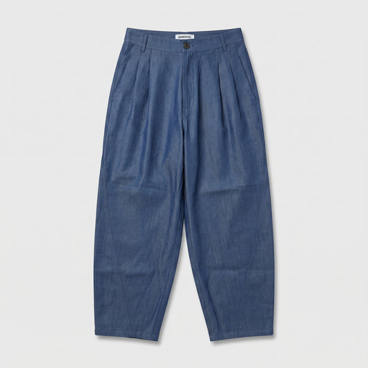 Pleated High-Waisted Denim Trousers