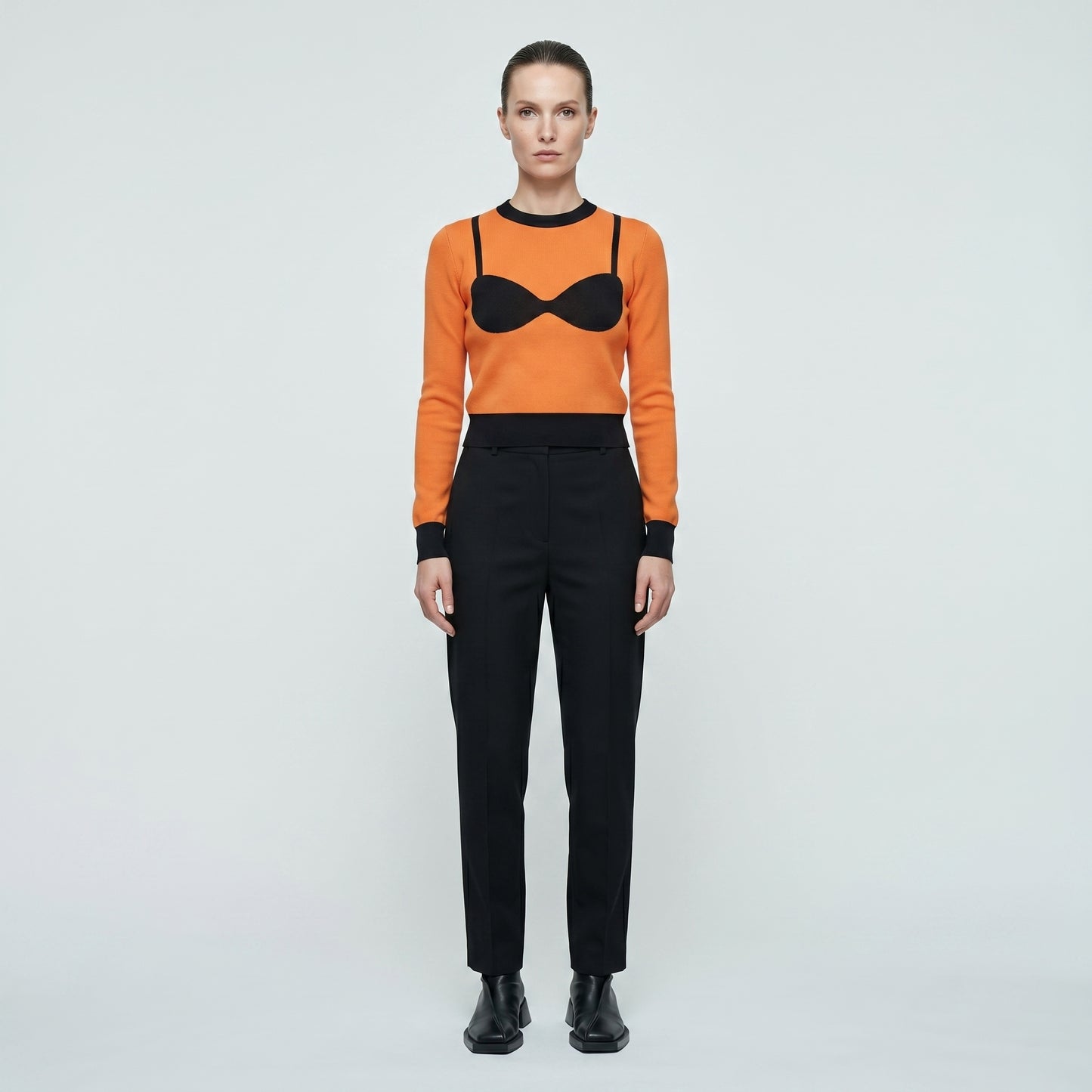 Orange Trompe L'oeil Knit Sweater