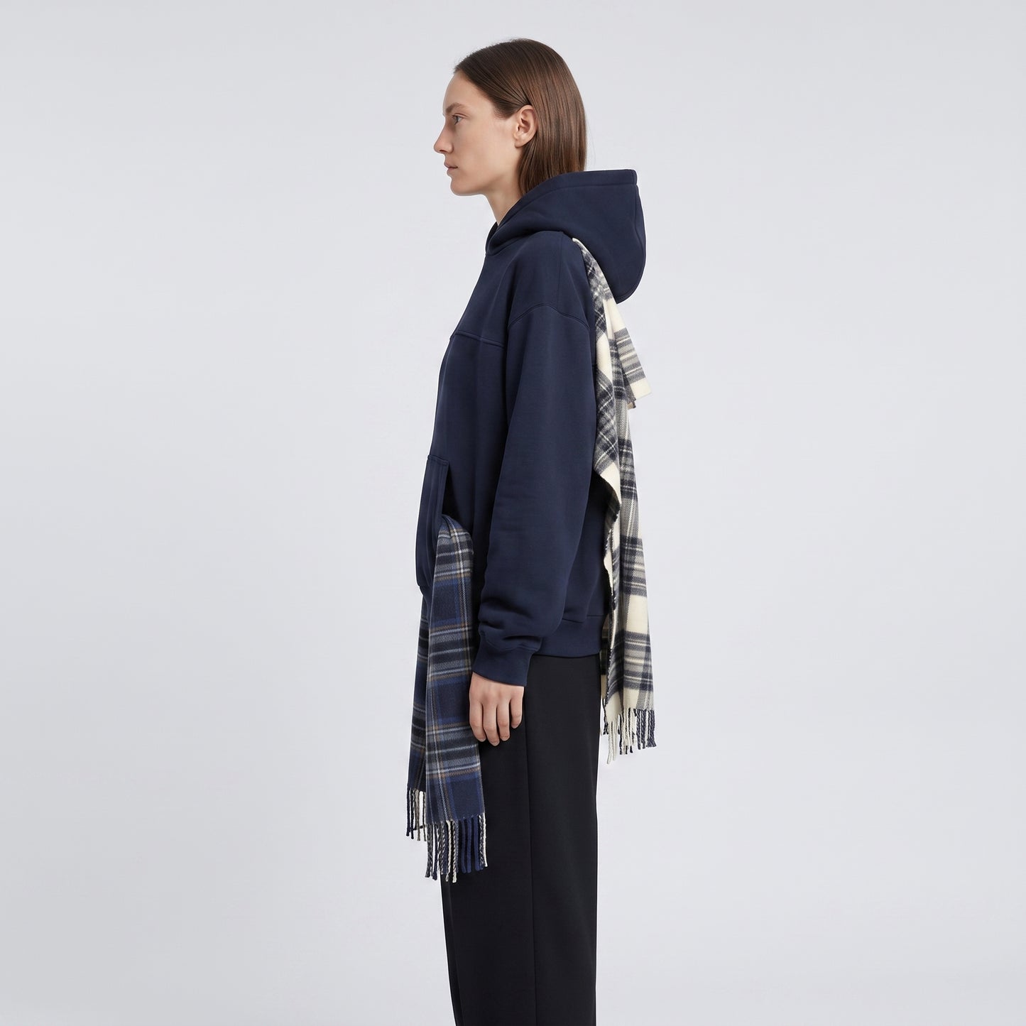 Plaid Accent Cotton Hoodie
