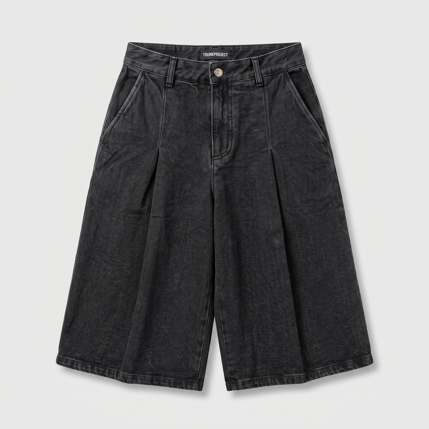 Pleated Black Denim Culottes
