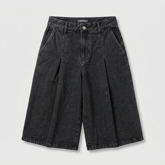 Pleated Black Denim Culottes