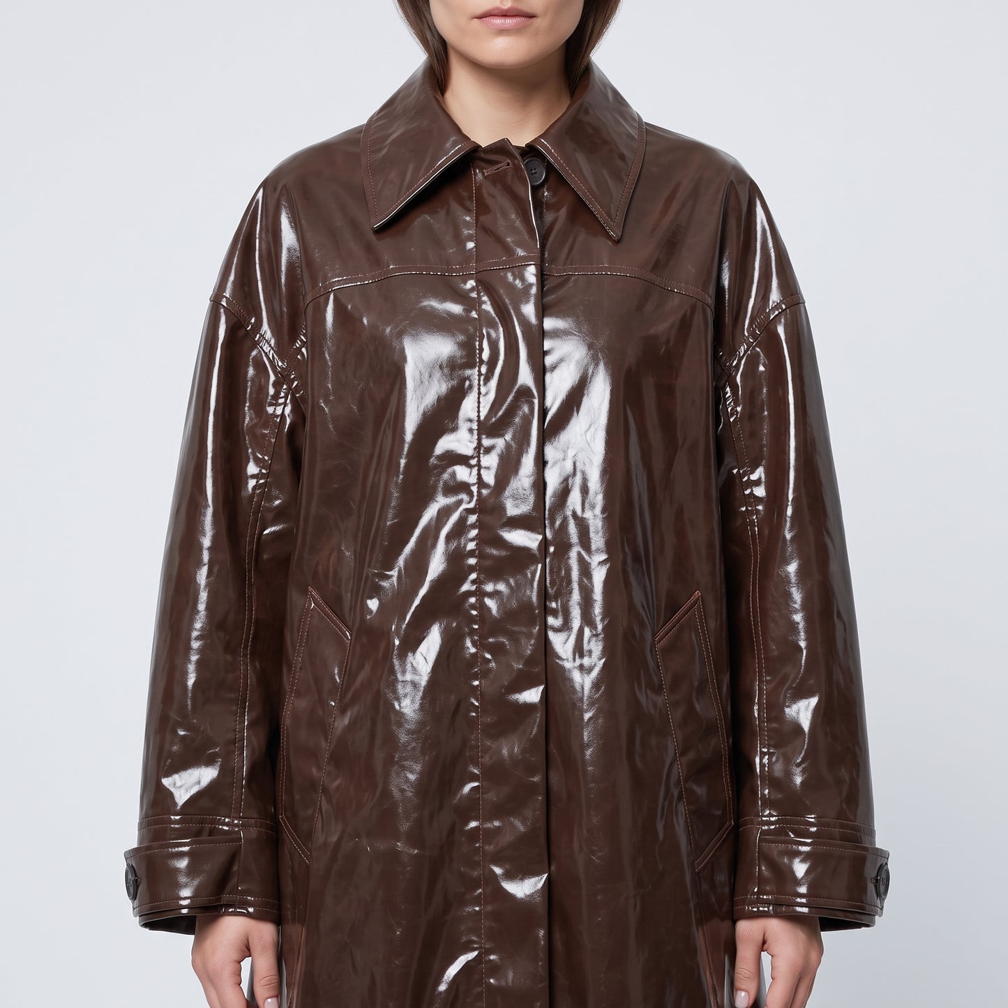 Glossy Chocolate Patent Coat