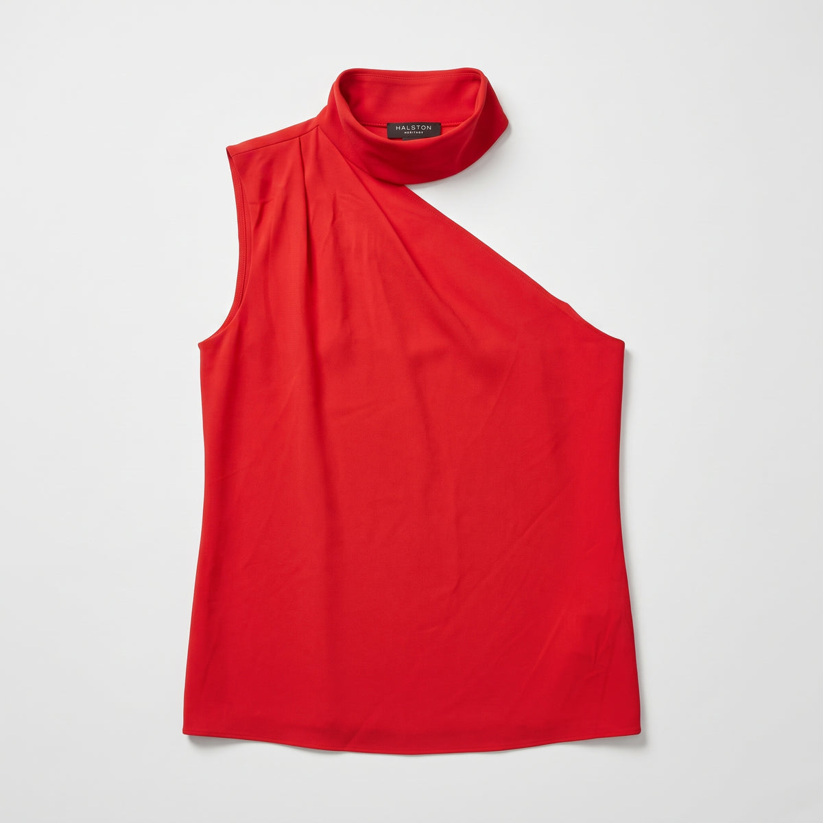 Asymmetric Mock Neck Red Top
