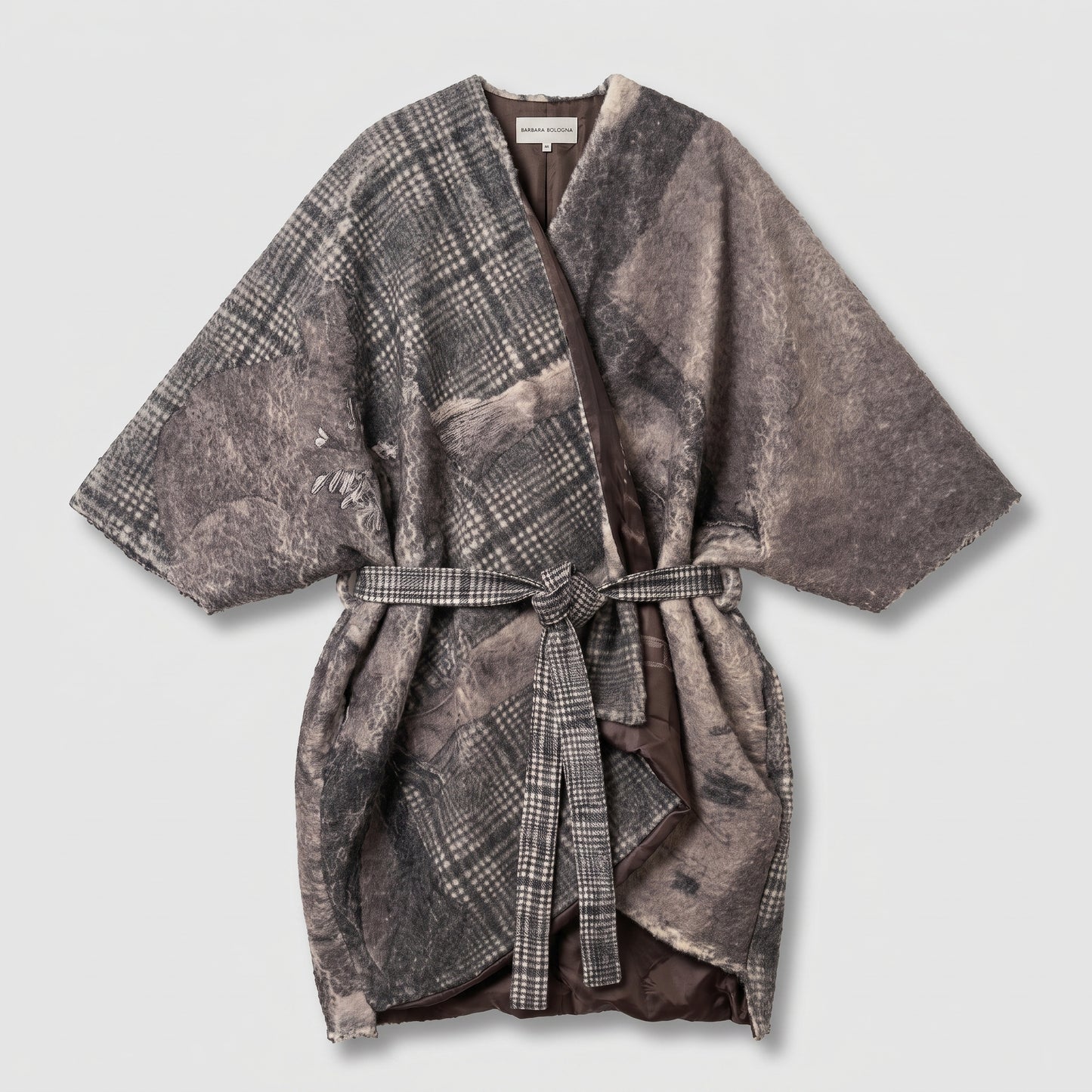 Patchwork Plaid Wool Wrap Coat
