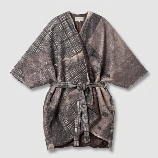 Patchwork Plaid Wool Wrap Coat