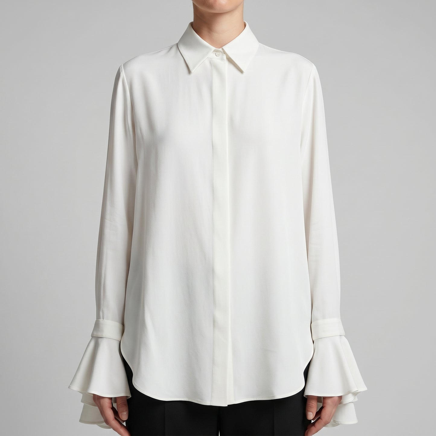 Elegant Ruffled Cuff Silk Blouse