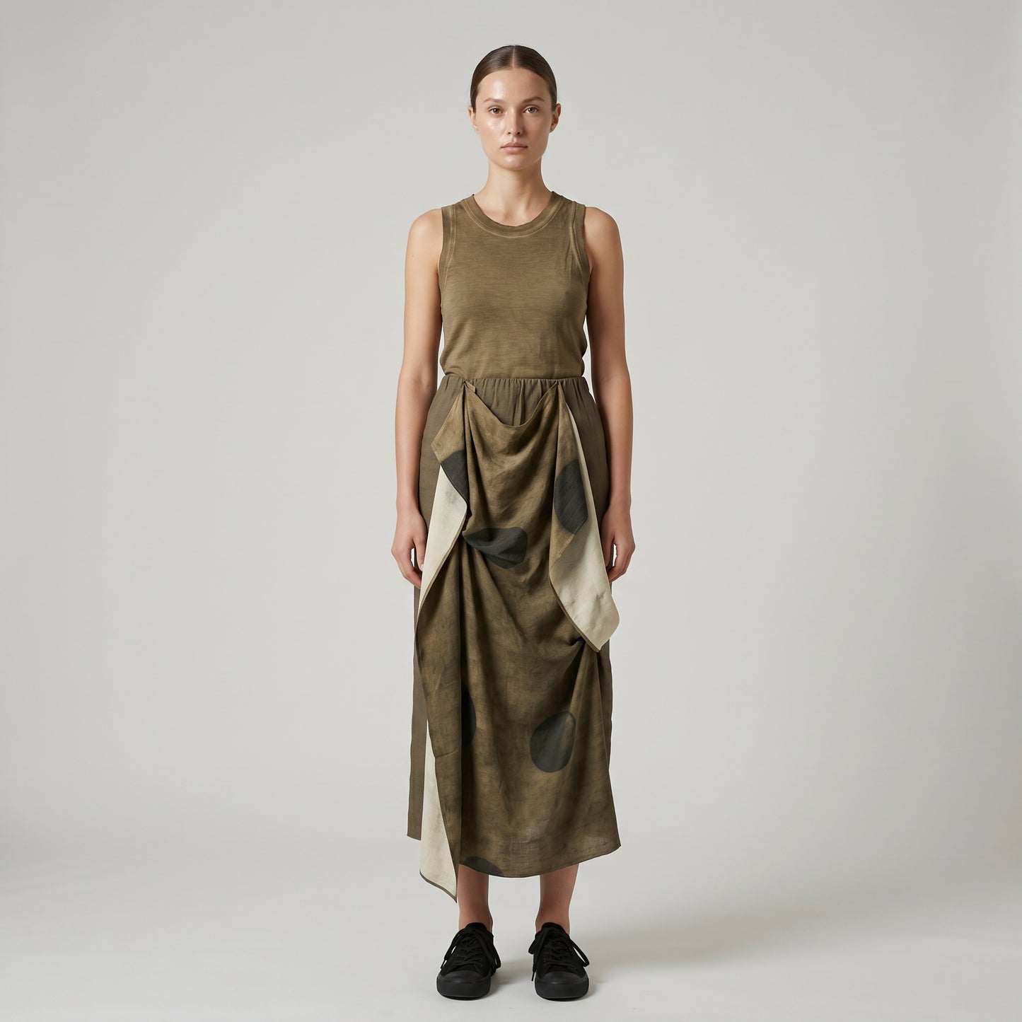 Draped Abstract Pattern Maxi Skirt