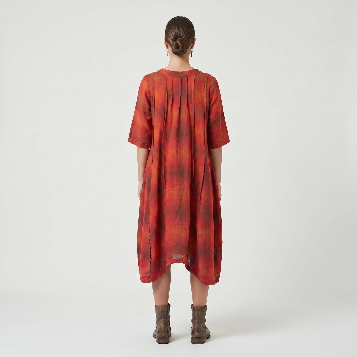 Pleated Plaid Linen Tunic