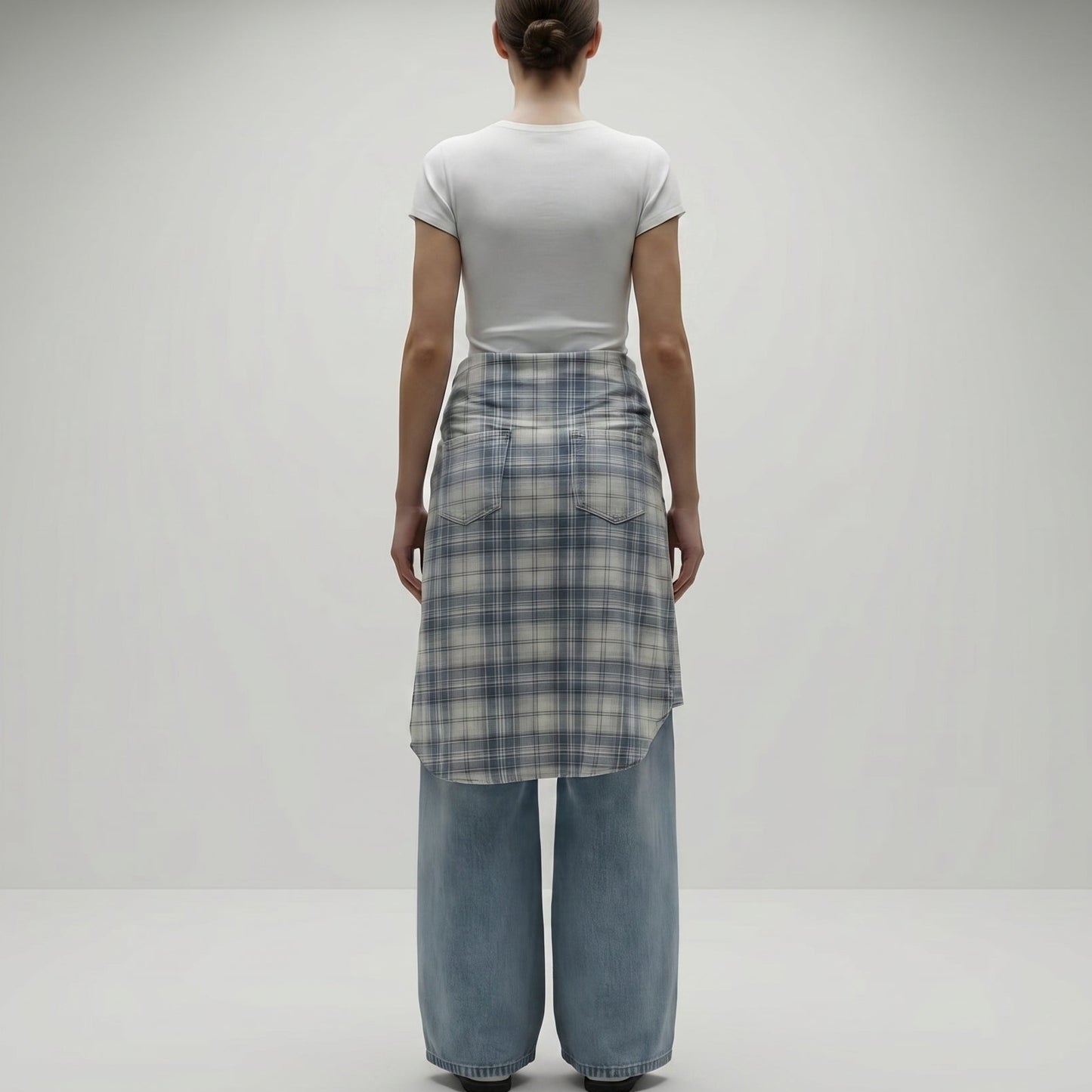 Layered Plaid Wide Leg Jeans