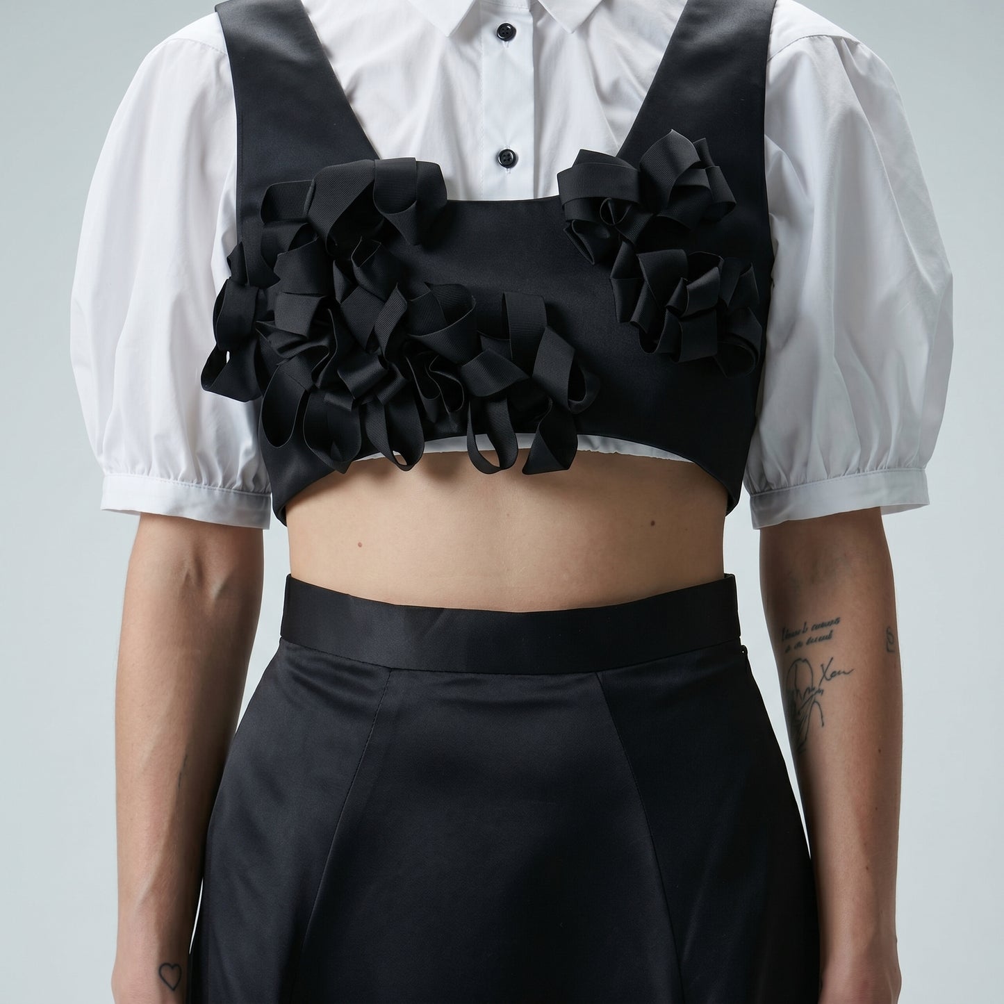 Architectural Ribbon Embellished Crop Top