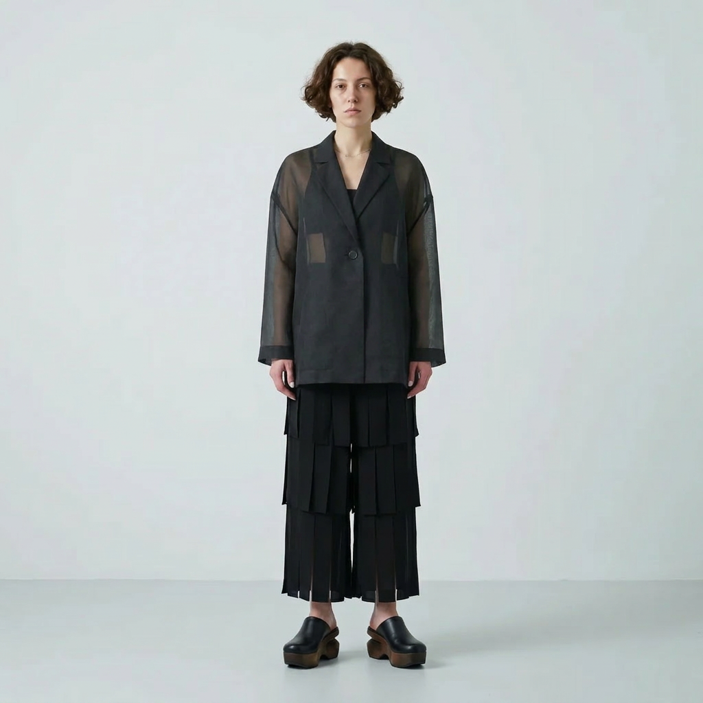 Tiered Pleated Wide-Leg Trousers