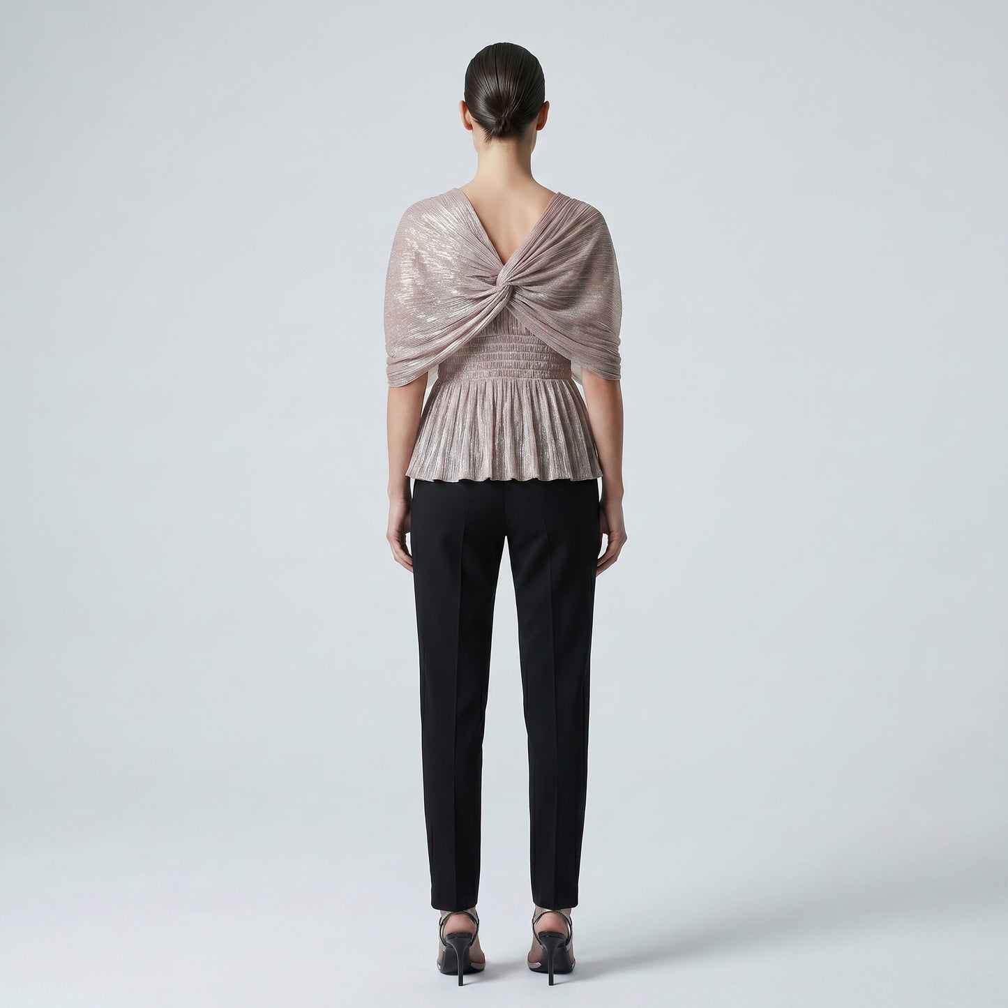 Metallic Pleated V-Neck Top