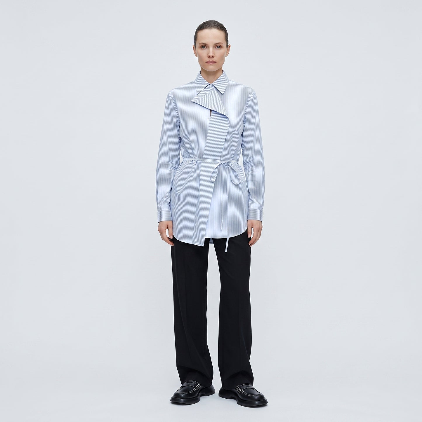 Striped Ruffled Waist Tie Shirt