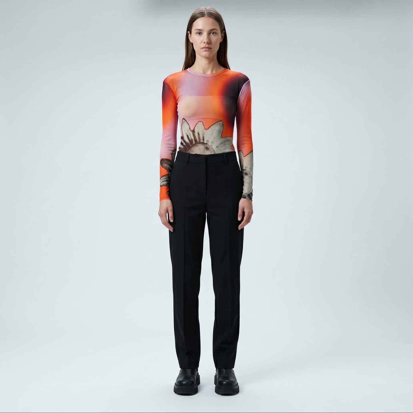Abstract Floral Mesh Long Sleeve