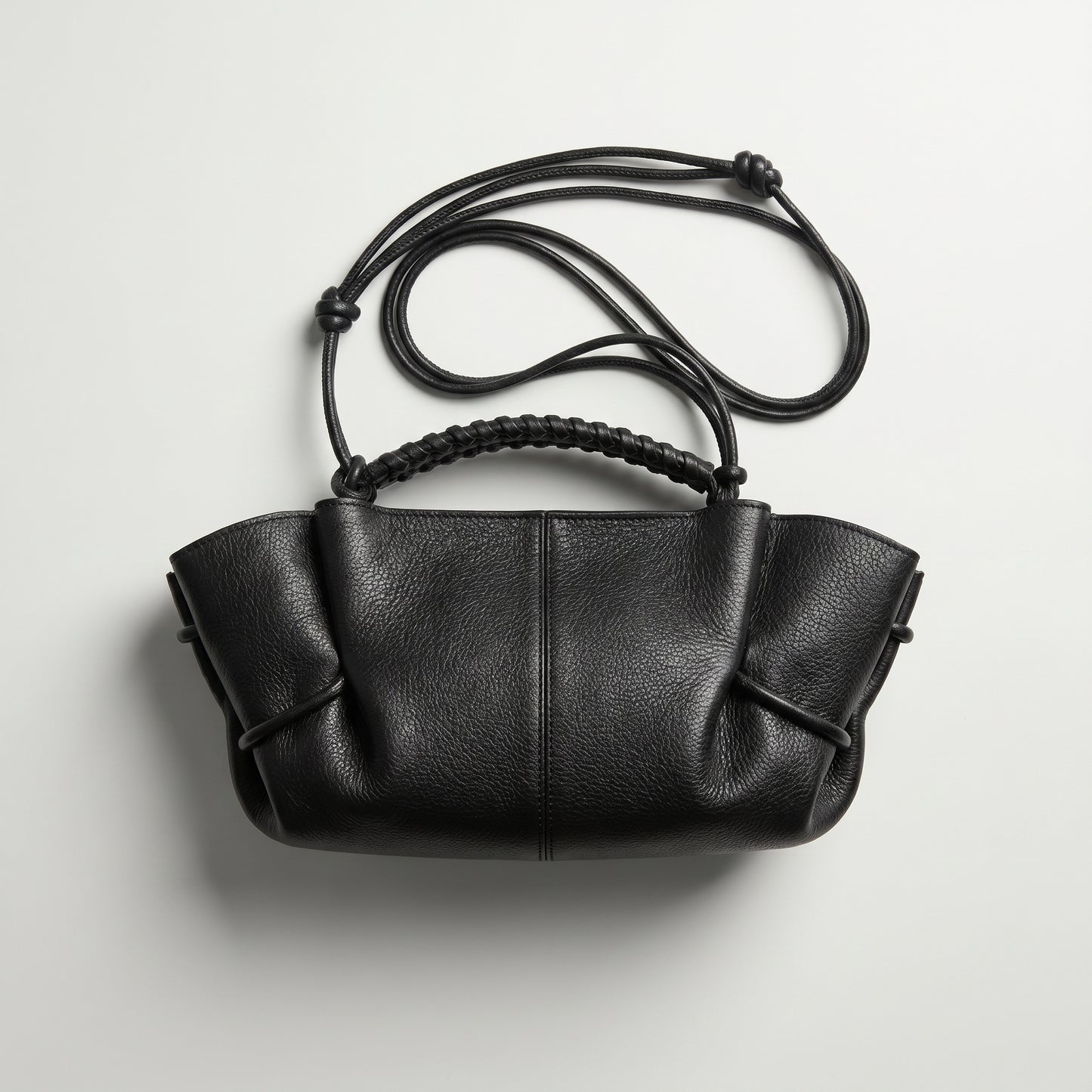 Braided Leather Ruched Mini Bag