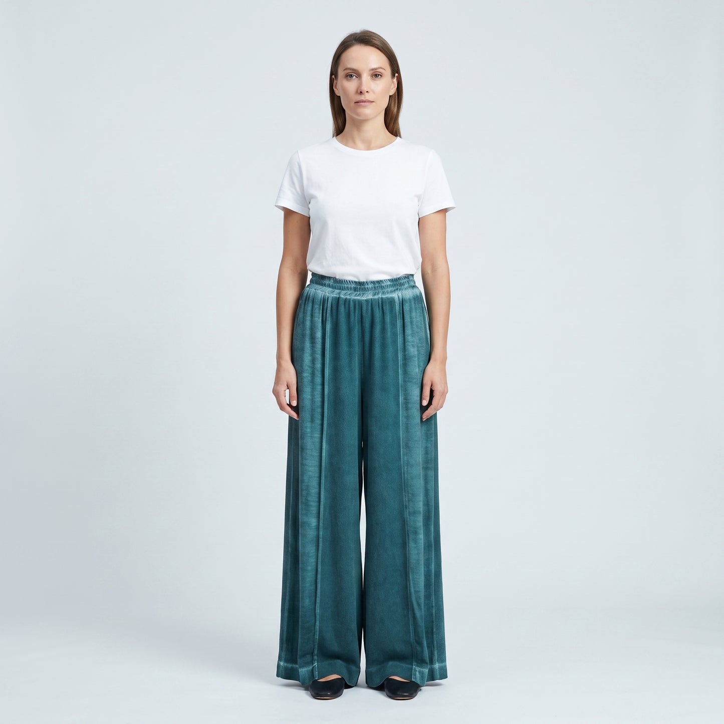 Teal Velvet Wide-Leg Trousers