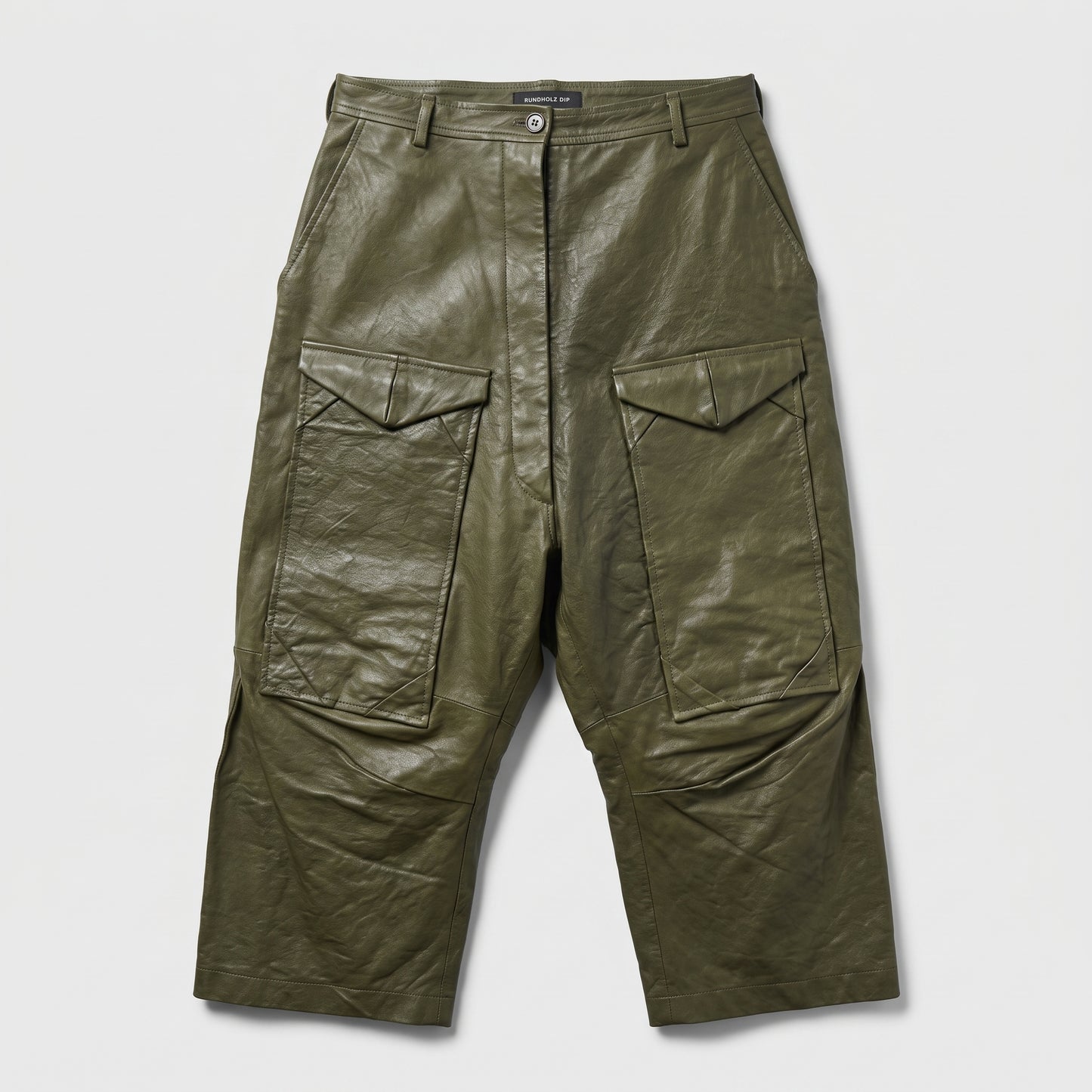 Olive Green Leather Cargo Trousers