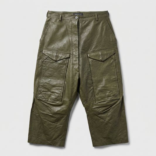 Olive Green Leather Cargo Trousers