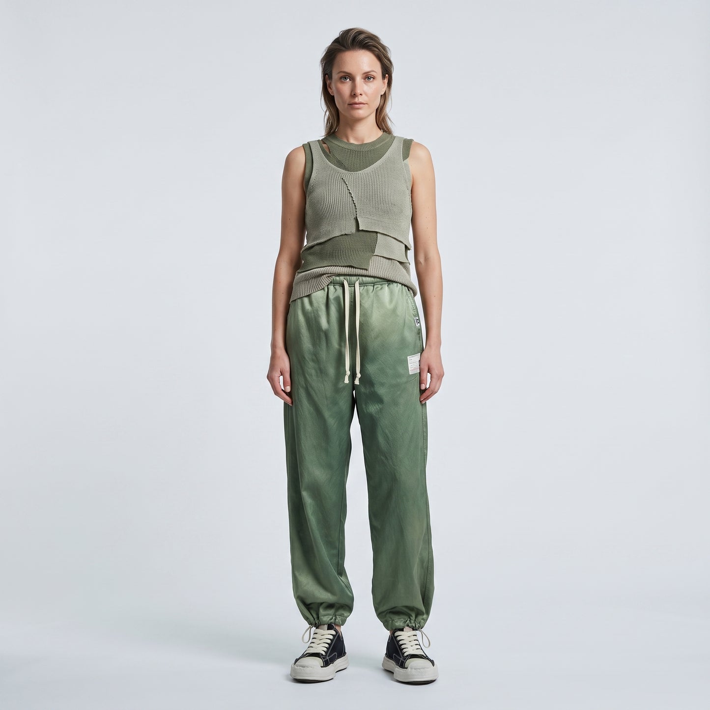 Distressed Olive Drawstring Trousers