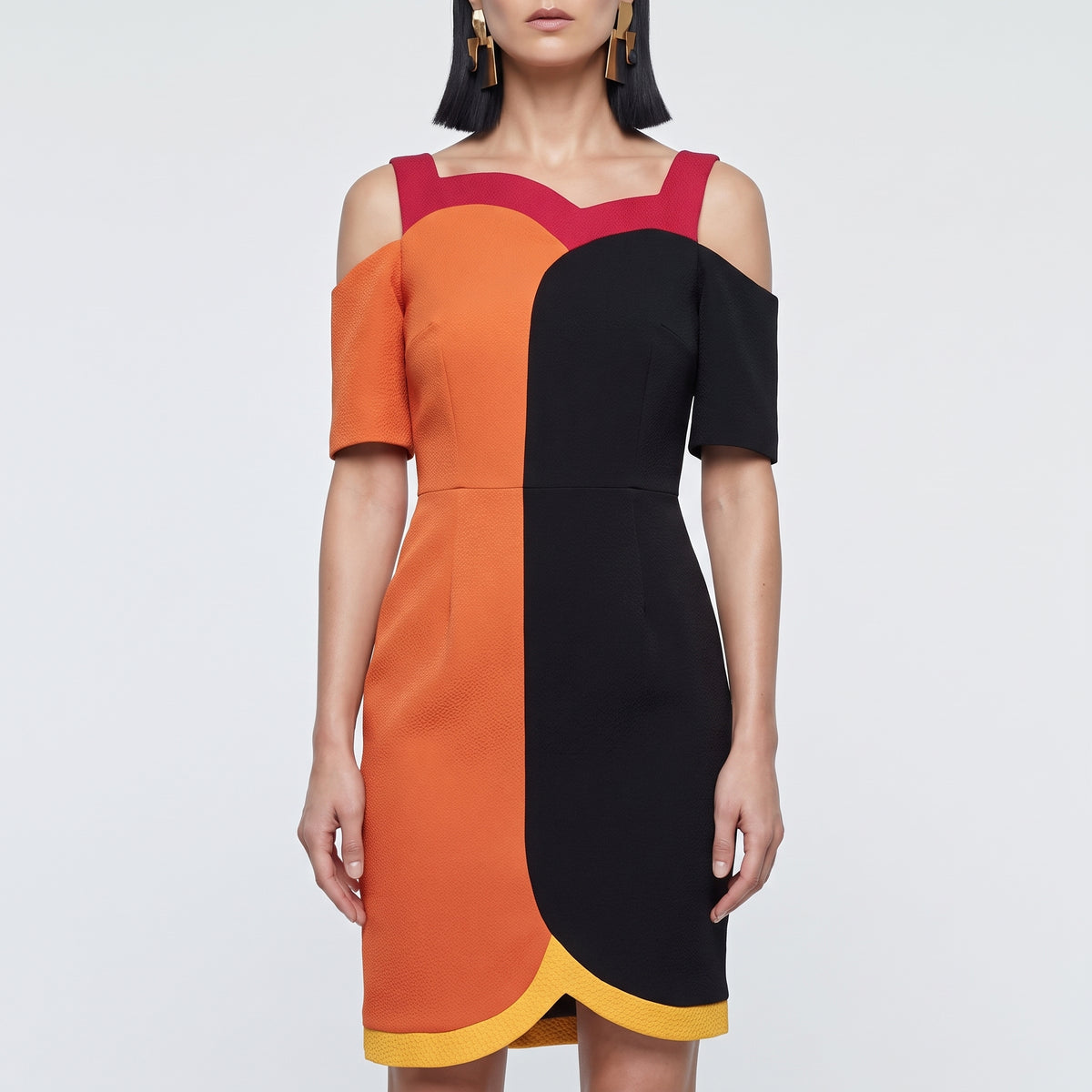 Colorblock Cold Shoulder Sheath Dress