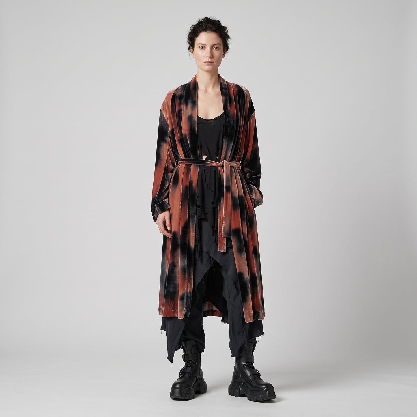 Tie-Dye Velvet Wrap Coat