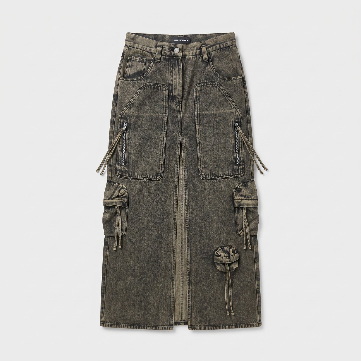 Acid Wash Denim Cargo Skirt