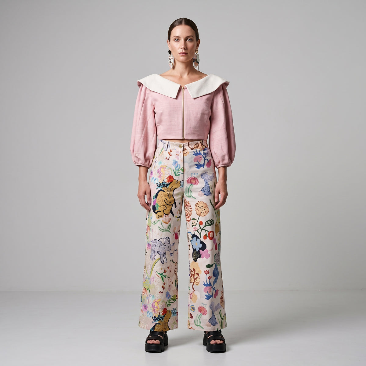 Pink Cropped Collared Jacket