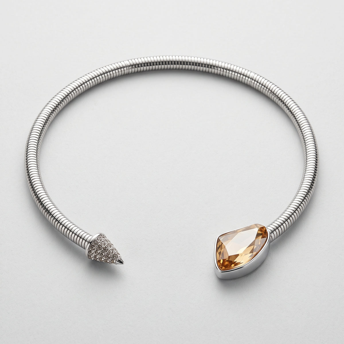 Crystal Embellished Silver Torque Necklace