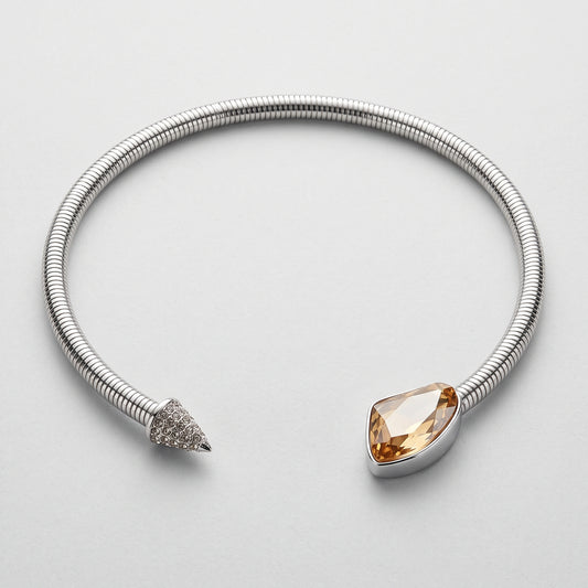Crystal Embellished Silver Torque Necklace