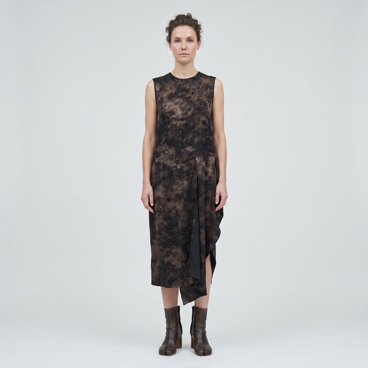 Abstract Print Asymmetric Midi Dress